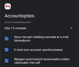 gmail op android account opties