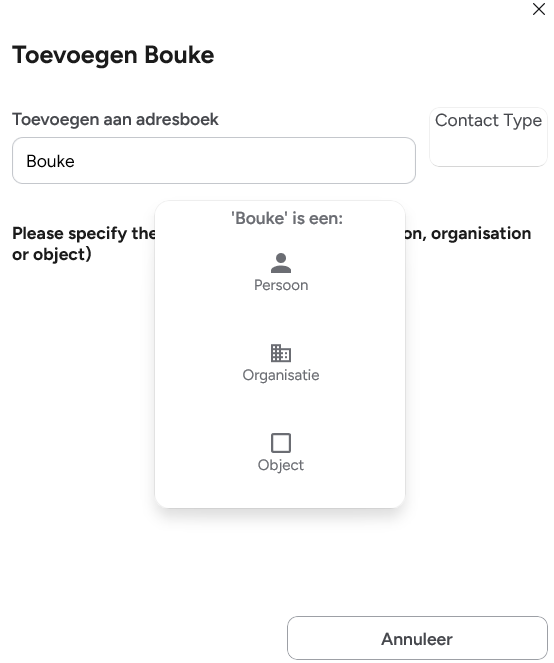 Toevoegen contactpersoon Xelion