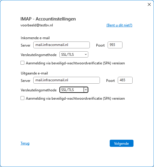 imap server instelling