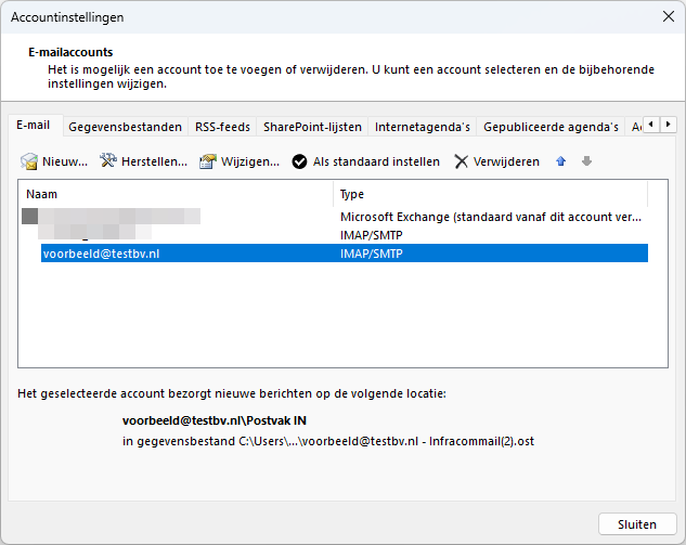 account selecteren en wijzigen